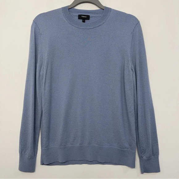 Theory 100% Wool Blue Sweater Crew Neck Regal L - Picture 7 of 13